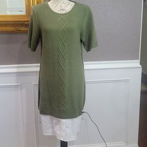 New Sweater Dress Green and White quarter sleeves  by NYC Large NWT